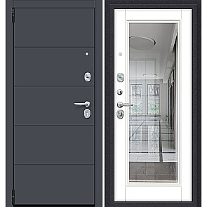 Дверь входная Porta R-3 4/П61 Graphite Pro/Super White, с зеркалом, 2 замка
