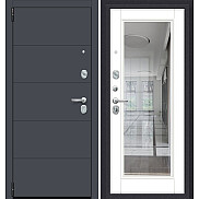 Дверь входная Porta R-3 4/П61 Graphite Pro/Super White, с зеркалом, 2 замка, с ночной задвижкой