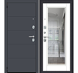 Дверь входная Porta R-3 4/П61 Graphite Pro/Super White, с зеркалом, 2 замка, с ночной задвижкой