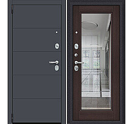 Дверь входная Porta R-3 4/П61 Graphite Pro/Wenge Veralinga, с зеркалом, 2 замка, с ночной задвижкой