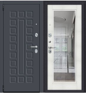 Дверь входная Porta R-3 51/П61 Graphite Pro/Bianco Veralinga, с зеркалом, 2 замка, с ночной задвижкой