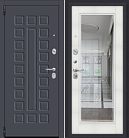 Дверь входная Porta R-3 51/П61 Graphite Pro/Bianco Veralinga, с зеркалом, 2 замка