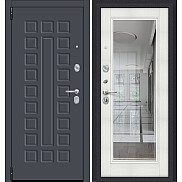 Дверь входная Porta R-3 51/П61 Graphite Pro/Bianco Veralinga, с зеркалом, 2 замка, с ночной задвижкой