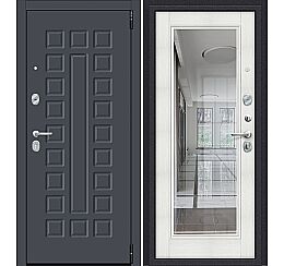 Дверь входная Porta R-3 51/П61 Graphite Pro/Bianco Veralinga, с зеркалом, 2 замка, с ночной задвижкой