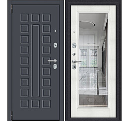 Дверь входная Porta R-3 51/П61 Graphite Pro/Bianco Veralinga, с зеркалом, 2 замка, с ночной задвижкой