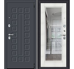 Дверь входная Porta R-3 51/П61 Graphite Pro/Bianco Veralinga, с зеркалом, 2 замка, с ночной задвижкой