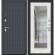 Дверь входная Porta R-3 51/П61 Graphite Pro/Bianco Veralinga, с зеркалом, 2 замка, с ночной задвижкой