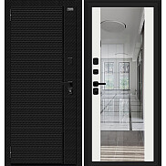 Дверь входная Лайнер-3 Black Carbon/Off-white, с зеркалом, 2 замка