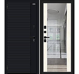 Дверь входная Лайнер-3 Total Black/Nordic Oak, с зеркалом, 2 замка, с ночной задвижкой
