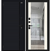 Дверь входная Лайнер-3 Total Black/Nordic Oak, с зеркалом, 2 замка, с ночной задвижкой