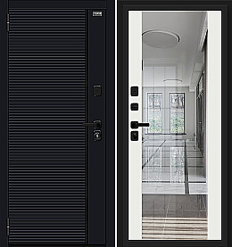 Дверь входная Лайнер-3 (33/В13) Total Black/Off-white, с зеркалом, 2 замка