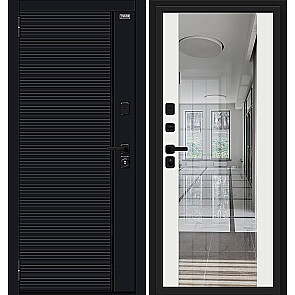 Дверь входная Лайнер-3 (33/В13) Total Black/Off-white, с зеркалом, 2 замка