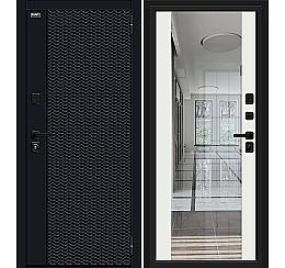 Дверь входная Матрикс-3 Total Black/Off-white, с зеркалом, 2 замка