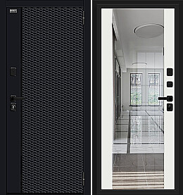 Дверь входная Матрикс-3 Total Black/Off-white, с зеркалом, 2 замка