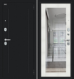 Дверь входная Флэш 119.Б15 Букле черное/Bianco Veralinga, с зеркалом, 2 замка