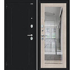 Дверь входная Флэш 119.Б15 Букле черное/Cappuccino Veralinga, с зеркалом, 2 замка, с ночной задвижкой