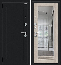 Дверь входная Флэш 119.Б15 Букле черное/Cappuccino Veralinga, с зеркалом, 2 замка