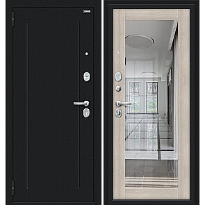 Дверь входная Флэш 119.Б15 Букле черное/Cappuccino Veralinga, с зеркалом, 2 замка