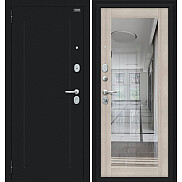 Дверь входная Флэш 119.Б15 Букле черное/Cappuccino Veralinga, с зеркалом, 2 замка, с ночной задвижкой