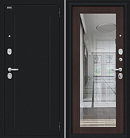 Дверь входная Флэш 119.Б15 Букле черное/Wenge Veralinga, с зеркалом, 2 замка