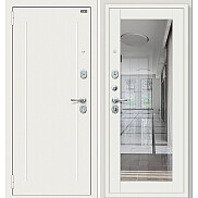 Дверь входная Флэш Kale Off-white/Шагрень белая, с зеркалом, 2 замка, с ночной задвижкой