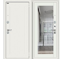 Дверь входная Флэш Kale Off-white/Шагрень белая, с зеркалом, 2 замка, с ночной задвижкой