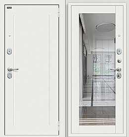 Дверь входная Флэш Kale Off-white/Шагрень белая, с зеркалом, 2 замка, с ночной задвижкой