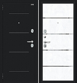 Дверь входная Лайн Букле черное/Snow Art, 2 замка