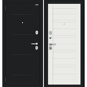 Дверь входная Сити Kale Букле черное/Off-white, с зеркалом, 2 замка