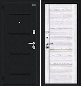 Дверь входная Сити Kale Букле черное/Riviera Ice, с зеркалом, 2 замка