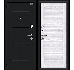 Дверь входная Сити Kale Букле черное/Riviera Ice, с зеркалом, 2 замка, с ночной задвижкой