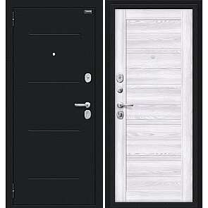 Дверь входная Сити Kale Букле черное/Riviera Ice, с зеркалом, 2 замка, с ночной задвижкой