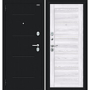 Дверь входная Сити Kale Букле черное/Riviera Ice, с зеркалом, 2 замка, с ночной задвижкой