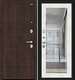 Дверь входная Флэт Kale Almon 28/Bianco Veralinga, с зеркалом, 2 замка