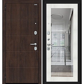 Дверь входная Флэт Kale Almon 28/Bianco Veralinga, с зеркалом, 2 замка