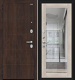 Дверь входная Флэт Kale Almon 28/Cappuccino Veralinga, с зеркалом, 2 замка