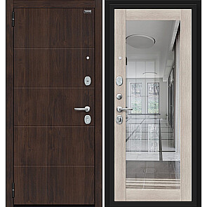 Дверь входная Флэт Kale Almon 28/Cappuccino Veralinga, с зеркалом, 2 замка