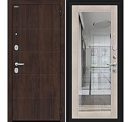 Дверь входная Флэт Kale Almon 28/Cappuccino Veralinga, с зеркалом, 1 замок, с ночной задвижкой