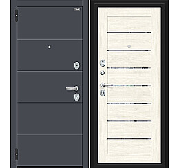 Дверь входная Прайд Kale Graphite Pro/Nordic Oak, с зеркалом, 2 замка, с ночной задвижкой