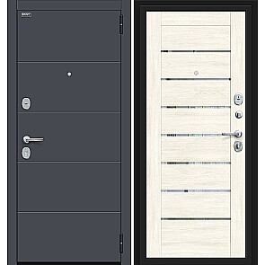 Дверь входная Прайд Kale Graphite Pro/Nordic Oak, с зеркалом, 2 замка