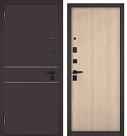 Дверь входная City Max MP D-16/100 Букле шоколад D-16/МДФ Ясень ривьера крем, 100, 2 замка, с ночной задвижкой