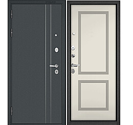 Дверь входная City Max MP D-5 CSmart/190 (чёрная фурнитура) Черный муар металлик/Эмаль молоко, 2 замка, с ночной задвижкой