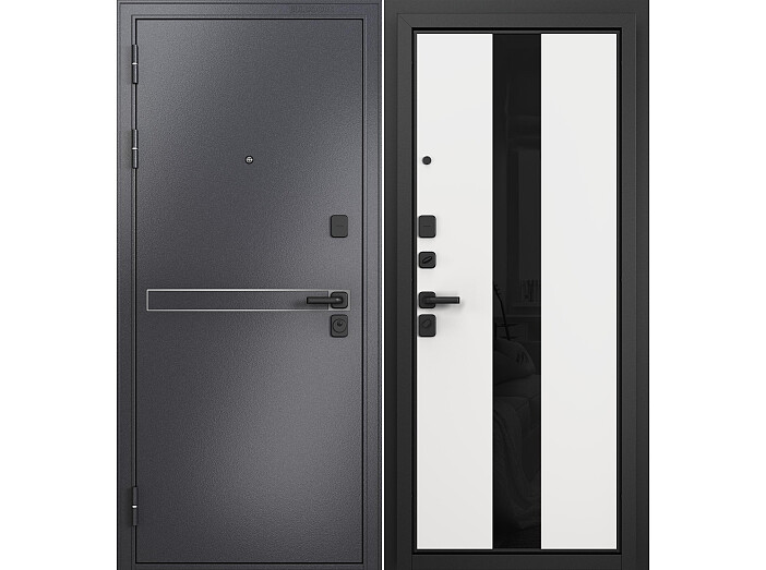 ДМ CITY MAX MP Черный муар металлик/ D4 МДФ Белый софт,, Sipr-4, lacobel black 205*86 Левая ( фурнитура чёрная)