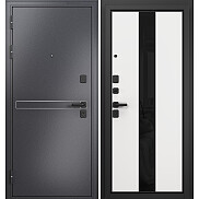 Дверь входная City Max MP Sipr-4 (чёрная фурнитура) Черный муар металлик/Белый матовый, 2 замка, с ночной задвижкой