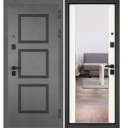 Дверь входная City Max PP 190/164 (чёрная фурнитура), с зеркалом Бетон серый, 190/Белый матовый, 164 mirror, 2 замка, с ночной задвижкой