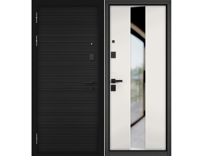 ДМ CITY MAX PP Черный муар металлик/ МДФ Чёрный матовый-181 / МДФ Si-4 Lakobel Black-Белый софт 205*86 Левая (Фурнитура чёрная)