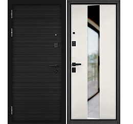 Дверь входная City Max PP 181/Si-4 (чёрная фурнитура) Чёрный матовый/Белый софт, с зеркалом, 2 замка, с ночной задвижкой