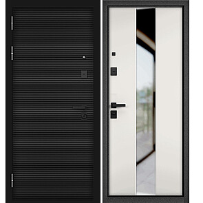 Дверь входная Сити Макс ПП 181/Si-4 Mirox Grey Чёрный матовый/Белый софт, с зеркалом, 2 замка