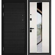 Дверь входная City Max PP 181/Si-4 (чёрная фурнитура) Чёрный матовый/Белый софт, с зеркалом, 2 замка, с ночной задвижкой