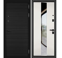 Дверь входная City Max PP 181/Si-5 (чёрная фурнитура) Чёрный матовый/Белый софт, с зеркалом, 2 замка, с ночной задвижкой